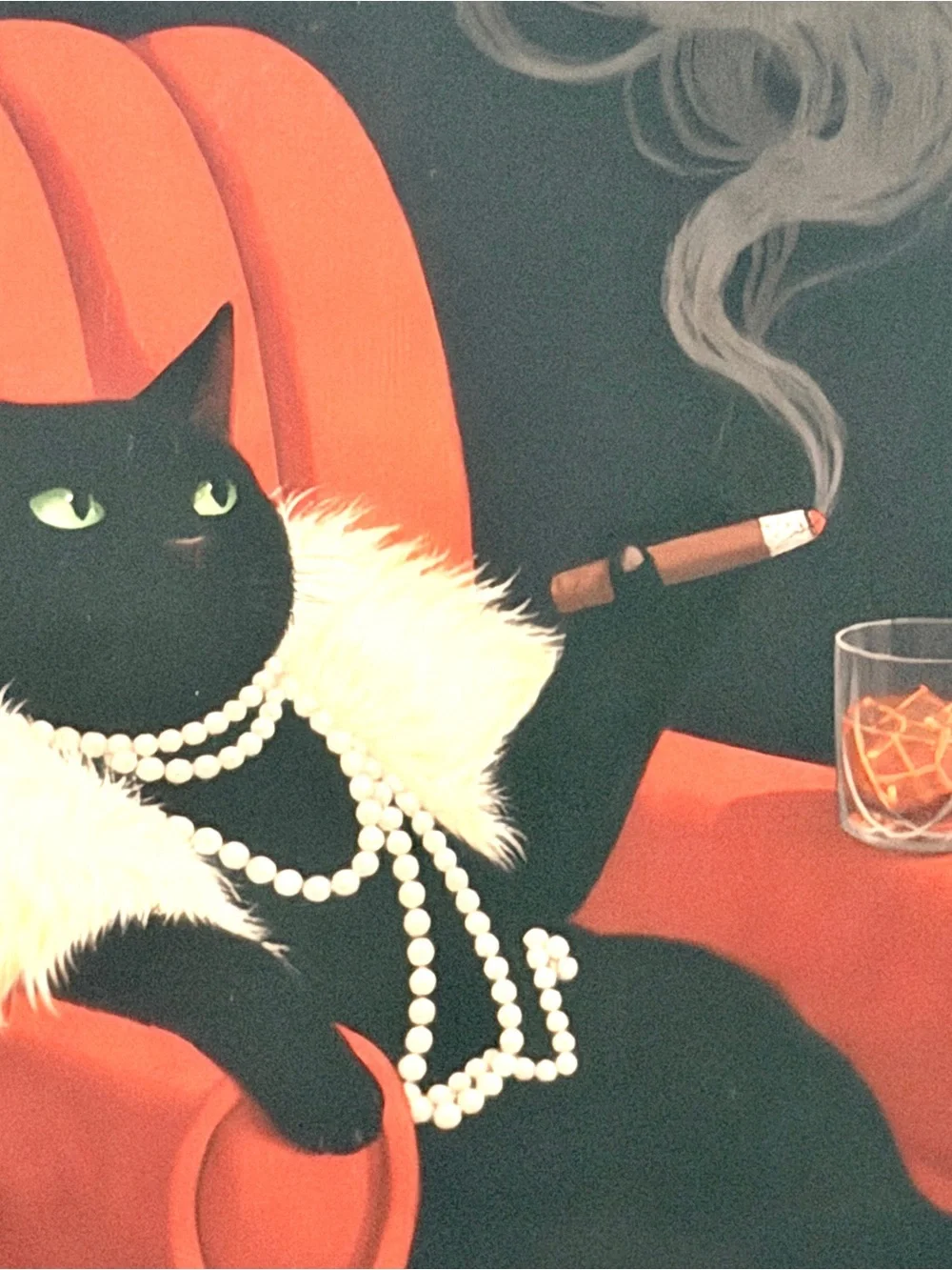 Fancy Fat Black Cat Smoking Cigar Drinking Whiskey Quirky Wall Art Framed Art